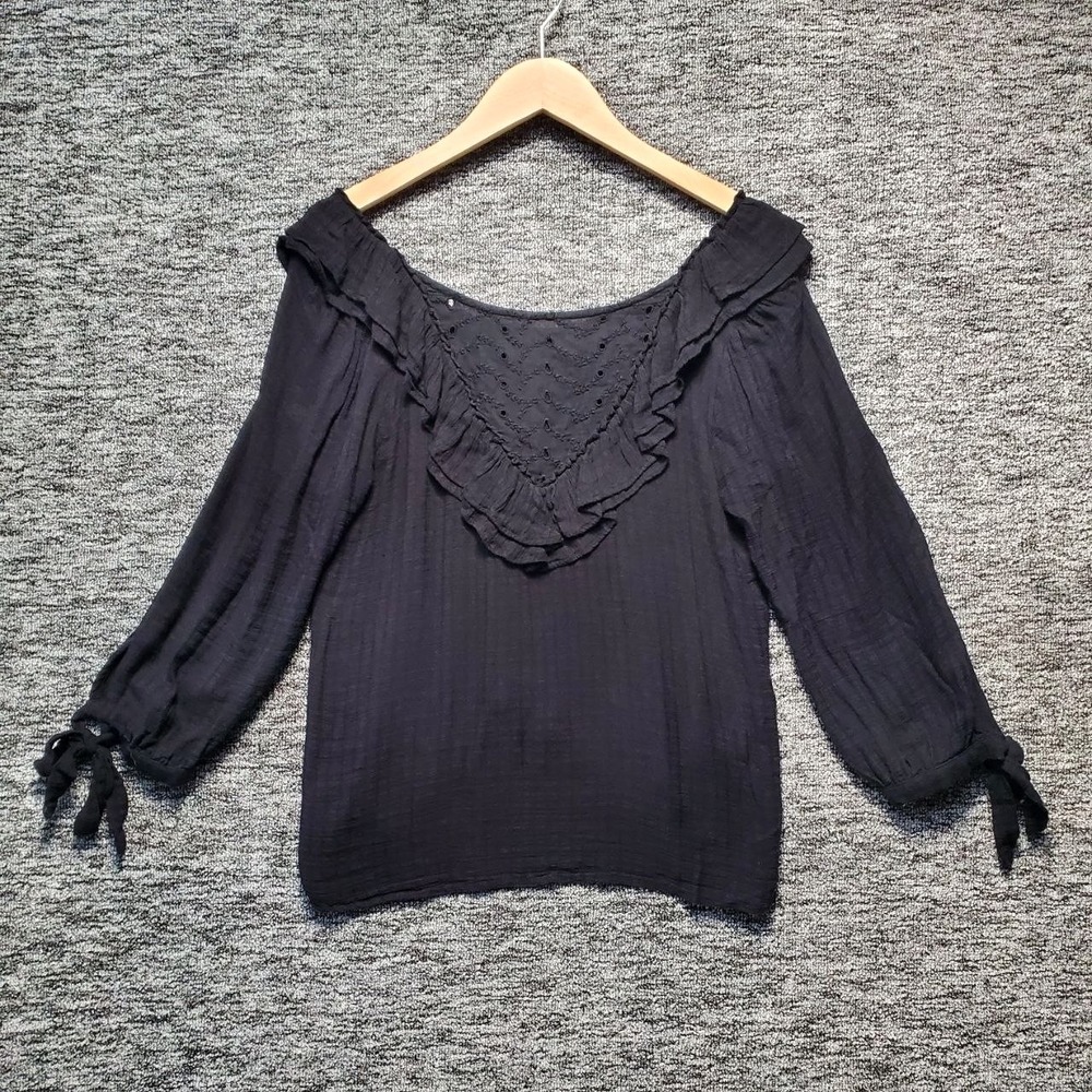 Hinge Ruffle Eyelet Mix Gauze Ruffle Top Womens S Black Romantic Whimsigoth Boho